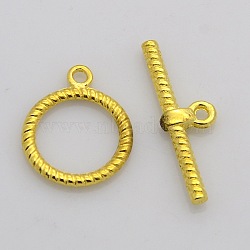 Tibetan Style Alloy Toggle Clasps, Cadmium Free & Nickel Free & Lead Free, Textured, Ring, Golden, Ring: 20mm, Inner Diameter: 15.5mm, Bar: 27.5mm, Hole: 2mm(K08S2012)