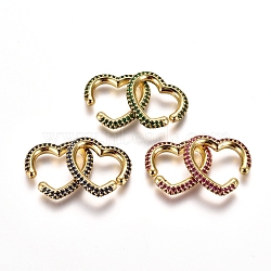 Brass Micro Pave Cubic Zirconia Cuff Earrings, Heart, Golden, Mixed Color, 20x20.5x3mm(EJEW-L234-56-G)