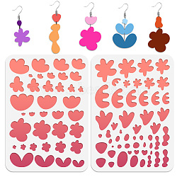 2Pcs 2 Style PET Plastic Earring Handwork Template, Card Leather Cutting Stencils, Flower, 29.7x21cm, 1pc/style(DIY-WH0571-003)