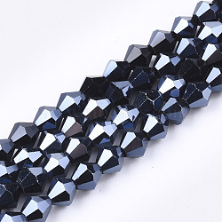 Electroplate Glass Beads Strands, Pearl Luster Plated, Faceted, Bicone, Black, 6x5.5~6mm, Hole: 1mm, about 44~47pcs/strand, 11.02 inch(X-EGLA-Q118-6mm-A03)