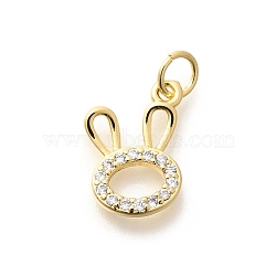 Brass Micro Pave Clear Cubic Zirconia Pendants, with Jump Ring, Long-Lasting Plated, Lead Free & Cadmium Free, Rabbit Charms, Real 18K Gold Plated, 13.5x10x2mm, Hole: 3.5mm(KK-L225-033G)