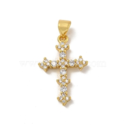 Brass Micro Pave Cubic Zirconia Pendants, Cross Charms, Real 18K Gold Plated, 23x15x2.5mm, Hole: 5x4.5mm(KK-N254-127G)