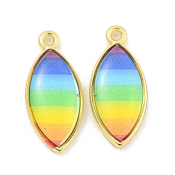 Rainbow Color Opaque Resin Pendants, Real 18K Gold Plated Brass Charms, Cadmium Free & Lead Free, Horse Eye, 22x10x3.5mm, Hole: 1.5mm(KK-M290-04A-G)