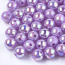 Plastic Beads, AB Color Plated, Round, Medium Purple, 6mm, Hole: 1.6mm(X-OACR-S027-6mm-05)