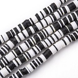 Handmade Polymer Clay Beads Strands, for DIY Jewelry Crafts Supplies, Heishi Beads, Disc/Flat Round, Black, 6x0.5~1mm, Hole: 1.8mm, about 290~320pcs/strand, 15.75 inch~16.14 inch(40~41cm)(CLAY-R089-6mm-T02B-02)