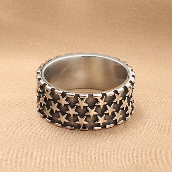 Punk Style 304 Stainless Steel Finger Rings for Men, Star, Antique Silver, US Size 7(17.3mm)
