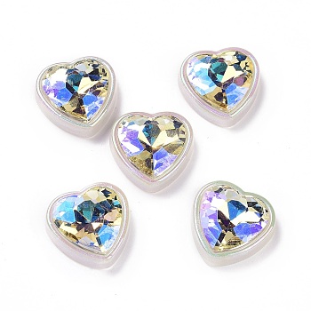 Rainbow Iridescent Plating Acrylic Cabochons, Glitter Cabochons, Heart, White, 22x22x8mm