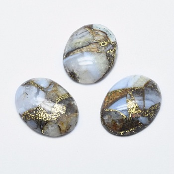 Chalcedony Cabochons, with Gold Line, Flat Oval, 30x22x6mm