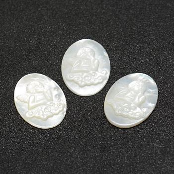 Shell Cameo Cabochons, Flat Oval with Angel, 20x15x2mm
