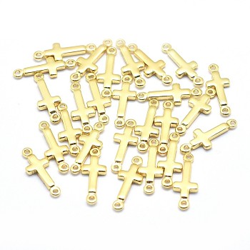 Eco-Friendly Brass Links, Lead Free & Cadmium Free & Nickel Free, Sideways Cross, Real 18K Gold Plated, 13.5x5x1.5mm, Hole: 0.8mm
