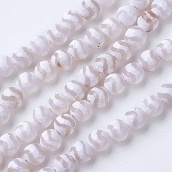 Natural Grade A Agate Beads Strands, Dyed & Heated, Round, Faceted, White, 6mm, Hole: 1mm, about 62pcs/strand, 14.9 inch(38cm)