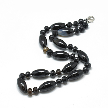 Natural Black Agate Beaded Necklaces, with Alloy Lobster Clasps, Dyed, 18.1 inch~18.5  inch(46~47cm), Oval: 20x10mm