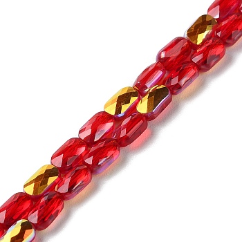 Transparent Electroplate Glass Beads Strands, AB Color, Faceted Rectangle, Red, 7x4.5x3.5mm, Hole: 1.2mm, about 77~71pcs/strand, 21.06''~22.44''(53.5~57cm)