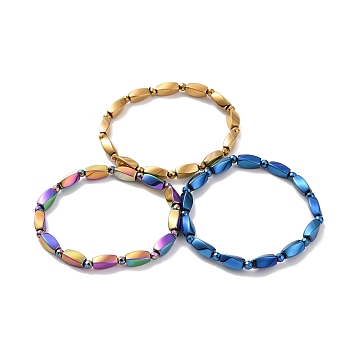 Synthetic Hematite Twist Rectangle Beaded Stretch Bracelet for Men Women, Mixed Color, Inner Diameter: 2-1/8 inch(5.4cm)