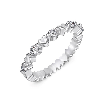 925 Sterling Silver Micro Pave Cubic Zirconia Finger Rings for Women, Heart, Platinum & Silver, 2.5mm, Inner Diameter: 17mm