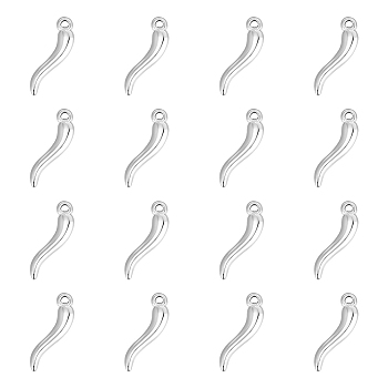 16Pcs 304 Stainless Steel Pendants, Horn of Plenty/Italian Horn Cornicello Charms, Stainless Steel Color, 20x6x3mm, Hole: 1.6mm