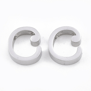 304 Stainless Steel Pendants, Stainless Steel Color, Letter, Letter.C, 12x11x3mm, Hole: 1.8mm
