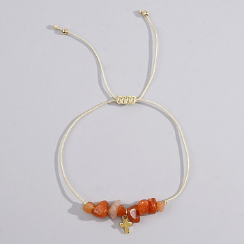 Bohemian Style Cross Natural Carnelian Braided Beaded Bracelets for Women