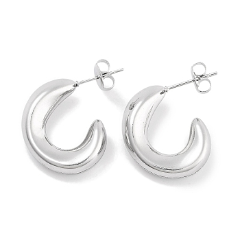304 Stainless Steel Half Hoop Stud Earrings for Women, with 316 Stainless Steel Pins, Stainless Steel Color, 22x6.5mm