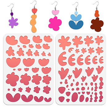 2Pcs 2 Style PET Plastic Earring Handwork Template, Card Leather Cutting Stencils, Flower, 29.7x21cm, 1pc/style