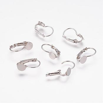 Brass Leverback Earring Findings, Platinum Color, Size: about 11mm wide, 16mm long, tray: about 6mm in diameter