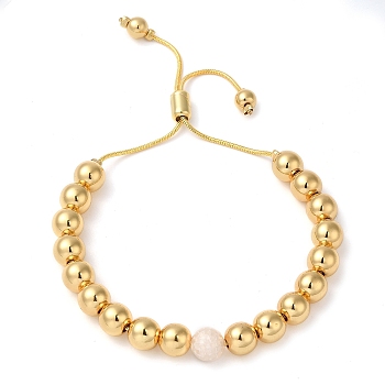 Rack Plating Brass & Natural Shell Round Beaded Slider Bracelets, Cadmium Free & Lead Free, Long-Lasting Plated, Real 18K Gold Plated, 11 inch(28cm)