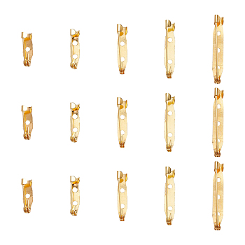 50Pcs 5 Styles Alloy Brooch Findings, Back Bar Pins, Golden, 15~35x5x4.5~6mm, Hole: 1.5~2.5mm, 10Pcs/style