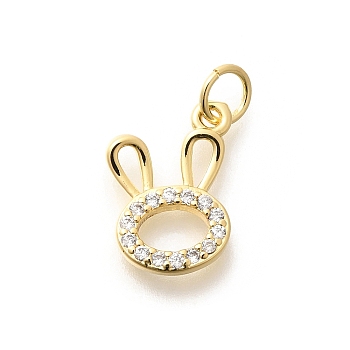 Brass Micro Pave Clear Cubic Zirconia Pendants, with Jump Ring, Long-Lasting Plated, Lead Free & Cadmium Free, Rabbit Charms, Real 18K Gold Plated, 13.5x10x2mm, Hole: 3.5mm