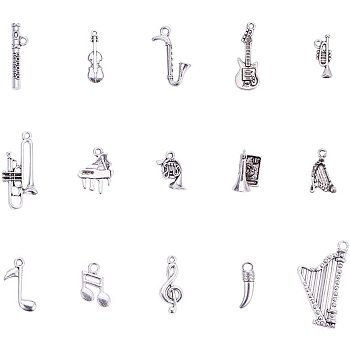 Tibetan Style Alloy Pendants, Musical Instruments, Antique Silver, 90pcs/set