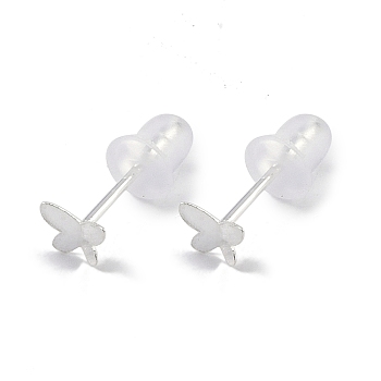 999 Sterling Silver Stud Earrings for Women, with 999 Stamp, Bowknot, 5x4mm