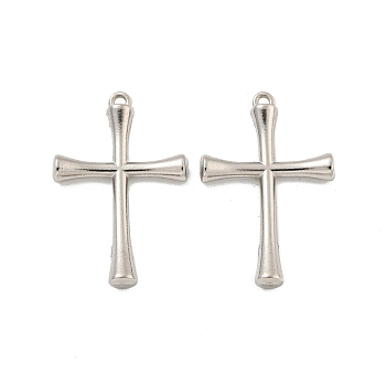 304 Stainless Steel Pendants, Cross Charm, Stainless Steel Color, 26.5x17.5x3.5mm, Hole: 1mm
