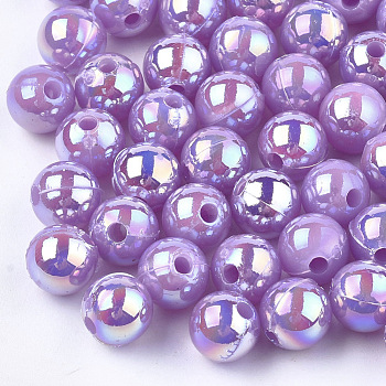 Plastic Beads, AB Color Plated, Round, Medium Purple, 6mm, Hole: 1.6mm