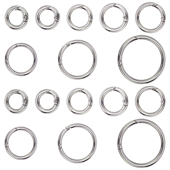 Elite 16Pcs 8 Styles Alloy Spring Gate Rings, for Handbag Ornaments Decoration, Ring, Platinum, 17~61.6x3.5~5mm, Hole: 10~50mm, 2pcs/style