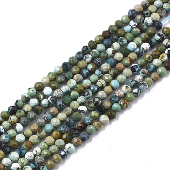 Natural Green Turquoise Beads Strands, Round, Grade AAA, Faceted(32 Facets), 2mm, Hole: 0.6mm, about 188~190pcs/strand, 15.35 inch~15.55 inch(39~39.5cm)