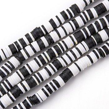 Handmade Polymer Clay Beads Strands, for DIY Jewelry Crafts Supplies, Heishi Beads, Disc/Flat Round, Black, 6x0.5~1mm, Hole: 1.8mm, about 290~320pcs/strand, 15.75 inch~16.14 inch(40~41cm)