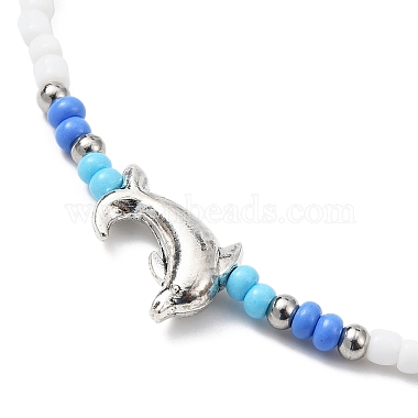 Bracelet de cheville extensible en perles de dauphin et de graines en alliage de style tibétain pour femmes(AJEW-AN00558)-2