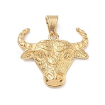 304 Stainless Steel Pendants, Bull Head Charms, Ion Plating(IP), Long-Lasting Plated, Golden, 29x32.5x6mm, Hole: 5.5x8mm(SA-CBA29A1-04G)
