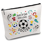 Polycotton Canvas Stroage Bags,  Metal Zipper Pouches, Rectangle, Football, 18x25cm(ABAG-WH0029-065)