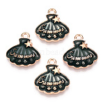 Alloy Enamel Pendants, Light Gold, Shell/Scallop with Star & Word Summer, Dark Green, 17.5x16.5x3mm, Hole: 1.6mm(ENAM-CJC0014-03A)