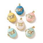 Brass Enamel Photo Locket Pendants, Openable Butterfly Oval Photo Keepsake Charms, Golden, Mixed Color, 22x17x7.5mm, Hole: 5x2.5mm, Inner Diameter: 17x13mm(KK-K305-20G)