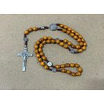 Wood Rosary Bead Necklaces, Religion Alloy Pendant Necklaces, Antique Silver, Camel, Jesus Cross, 27.56 inch(70cm)(FS-WG6BD27-02)