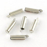 Iron Slide On End Clasp Tubes, Cadmium Free & Lead Free, Slider End Caps, Platinum, 20x4mm, 3.2mm inner diameter(IFIN-R212-01P-2.0cm)