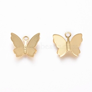 Brass Charms, Long-Lasting Plated, Butterfly, Real 18K Gold Plated, 11x13x3.5mm, Hole: 1.6mm(X-KK-L198-007G)