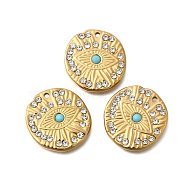 Vacuum Plating 201 Stainless Steel Pendants, with Natural Turquoise and Rhinestone, Flat Round, Real 18K Gold Plated, 20x19x3mm, Hole: 1.2mm(STAS-C111-51G)