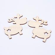 Undyed Wood Big Pendants, Christmas Reindeer/Stag, Blanched Almond, 80x74.5x2.5mm, Hole: 3mm(WOOD-L003-06)