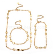 Brass Rolo Chains & Coffee Bean Chain Necklaces, with 304 Stainless Steel Lobster Claw Clasps, Golden, Necklaces: 15.94 inch(40.5cm),  Anklets: 9-1/8 inch(23cm), Bracelets: 7-1/4 inch(18.5cm)(SJEW-JS01178)