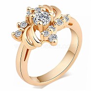 Brass Rhinestone Finger Rings, Flower Shape, Golden, Crystal, US Size 7(17.3mm)(RJEW-BB52639-C)