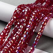 Electroplate Glass Beads Strands, AB Color Plated, Faceted, Cube, Dark Red, 4x4x4mm, Hole: 1mm, about 100pcs/strand, 17 inch(X-EGLA-R030-4x4mm-04)
