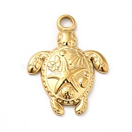 Ion Plating(IP) 201 Stainless Steel Pendants, Tortoise with Starfish Charms, Real 18K Gold Plated, 23.5x18x3mm, Hole: 3mm(STAS-P312-09G)