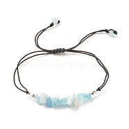 Natural Aquamarine Chips Braided Bead Bracelet, Gemstone Adjustable Bracelet for Women, Inner Diameter: 5/8~3-5/8 inch(1.6~9.3cm)(BJEW-JB08019-10)